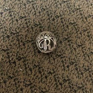 PANDORA “Letter R” Alphabet Round Charm Silver